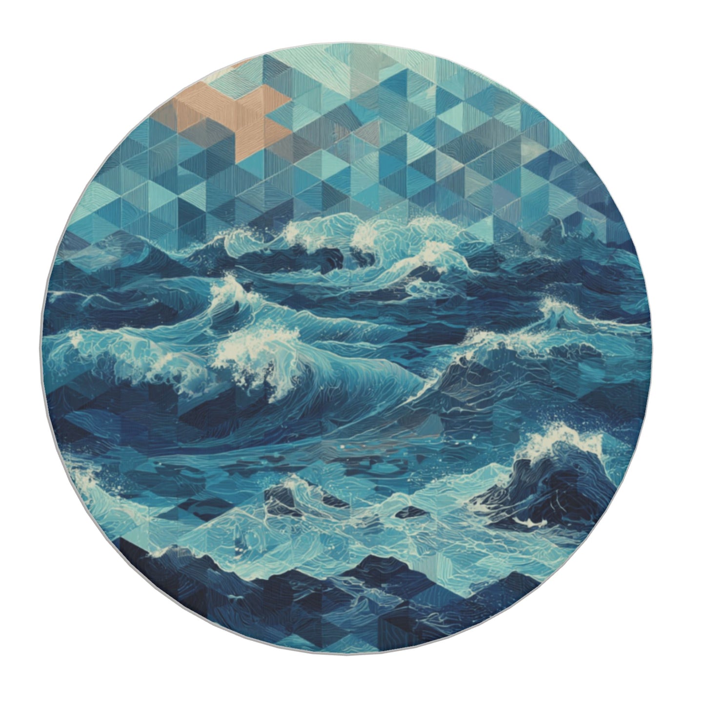4" Geometric Ocean Wave Diatomite Round Coaster – Fast Absorbent, Heat Resistant, Non-Slip Natural Stone Cup Mat