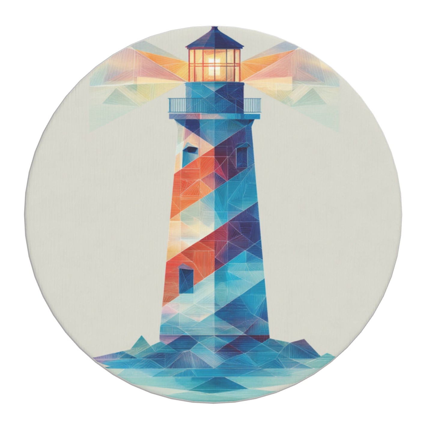 4" Colorful Geometric Lighthouse Diatomite Round Coaster – Absorbent, Heat Resistant, Non-Slip Eco Drink Mat