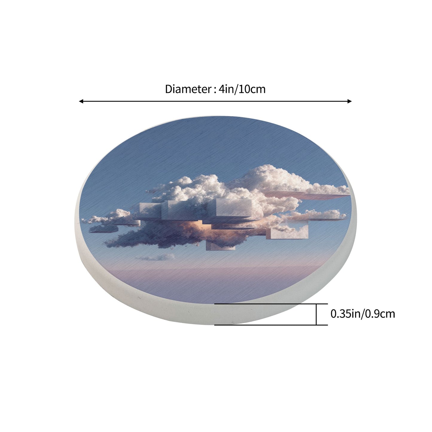 4" Geometric Cloudscape Diatomite Round Coaster – Absorbent, Quick-Dry, Non-Slip, Heat Resistant Natural Cup Mat