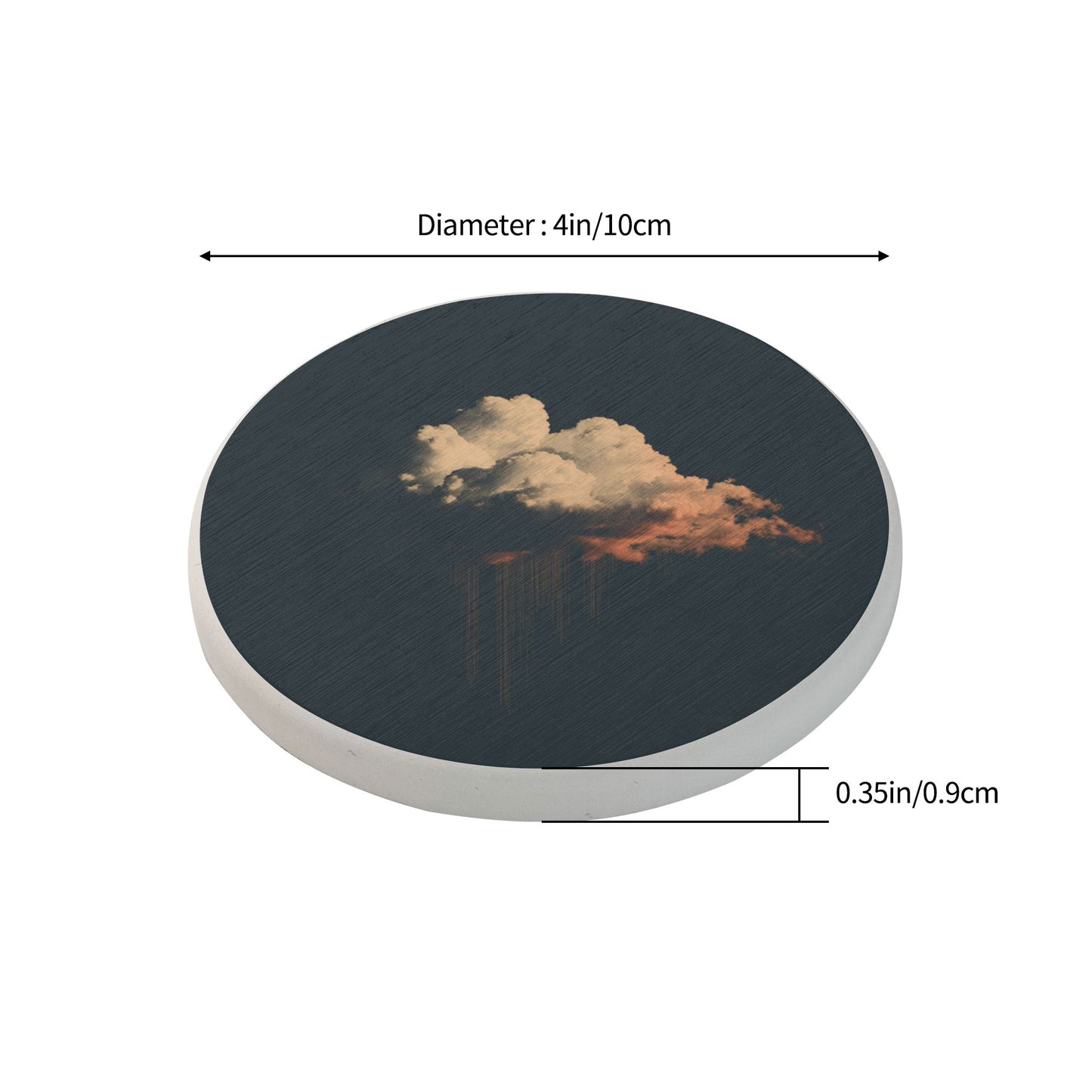 4" Dark Cloudscape Diatomite Round Coaster – Super Absorbent, Heat-Resistant, Non-Slip, Eco-Friendly Natural Drink Mat