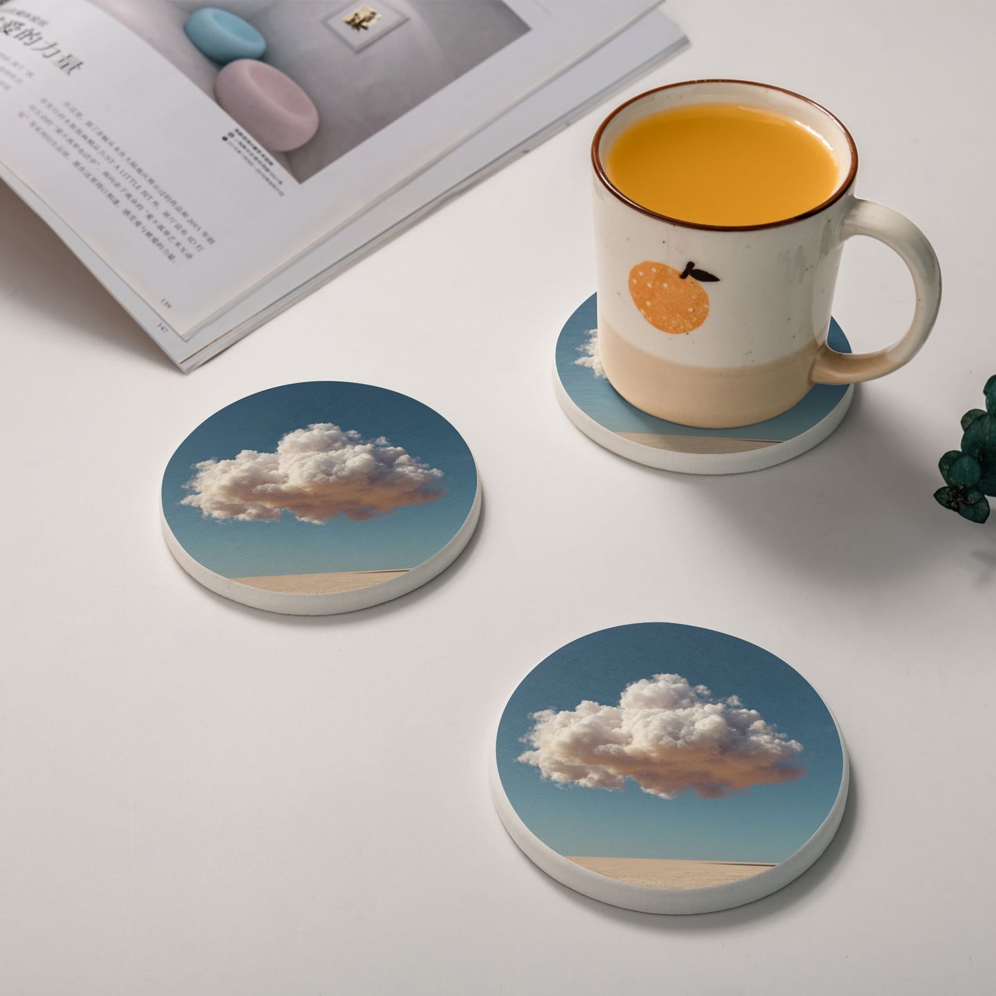 4" Desert & Cloud Landscape Diatomite Round Coaster – Fast Absorbent, Heat-Resistant, Non-Slip Natural Drink Mat