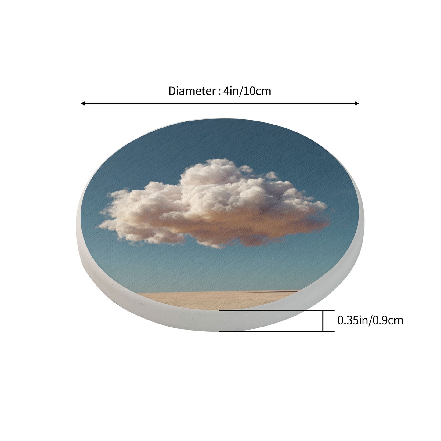 4" Desert & Cloud Landscape Diatomite Round Coaster – Fast Absorbent, Heat-Resistant, Non-Slip Natural Drink Mat