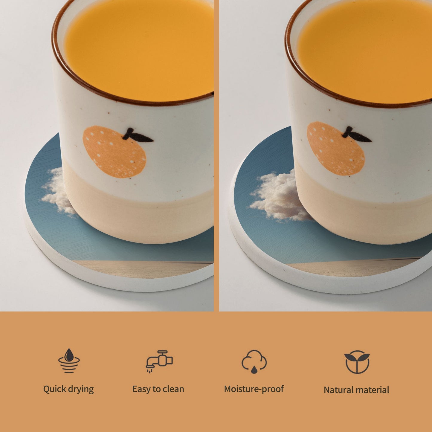 4" Desert & Cloud Landscape Diatomite Round Coaster – Fast Absorbent, Heat-Resistant, Non-Slip Natural Drink Mat