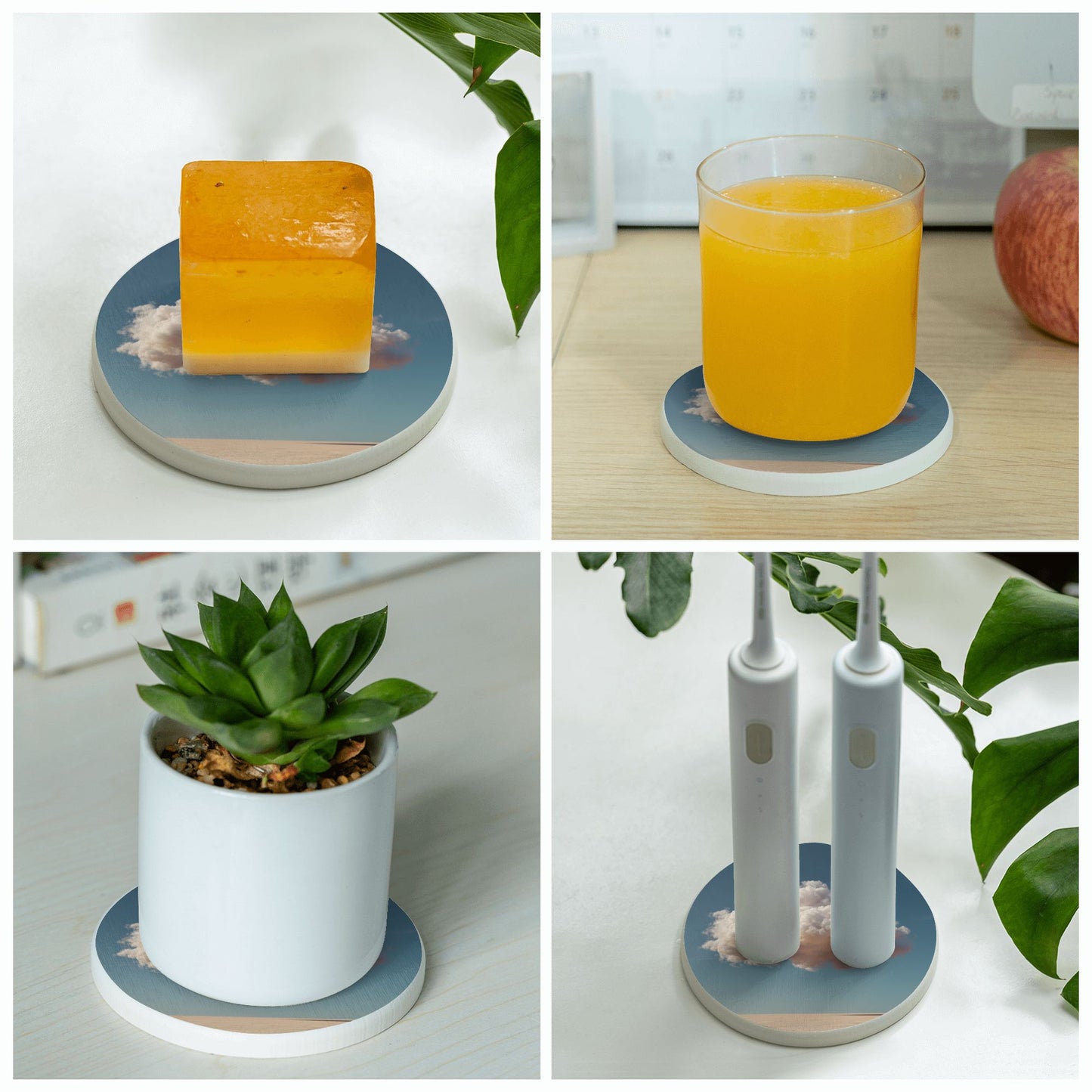 4" Desert & Cloud Landscape Diatomite Round Coaster – Fast Absorbent, Heat-Resistant, Non-Slip Natural Drink Mat