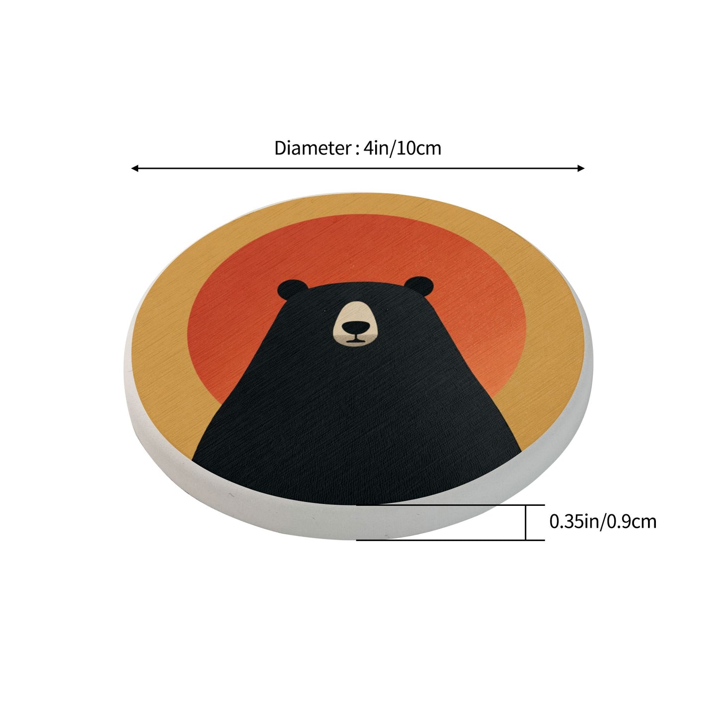 4" Cartoon Bear with Sunset Diatomite Round Coaster – Absorbent, Heat-Resistant, Eco-Friendly Non-Slip Drink Mat