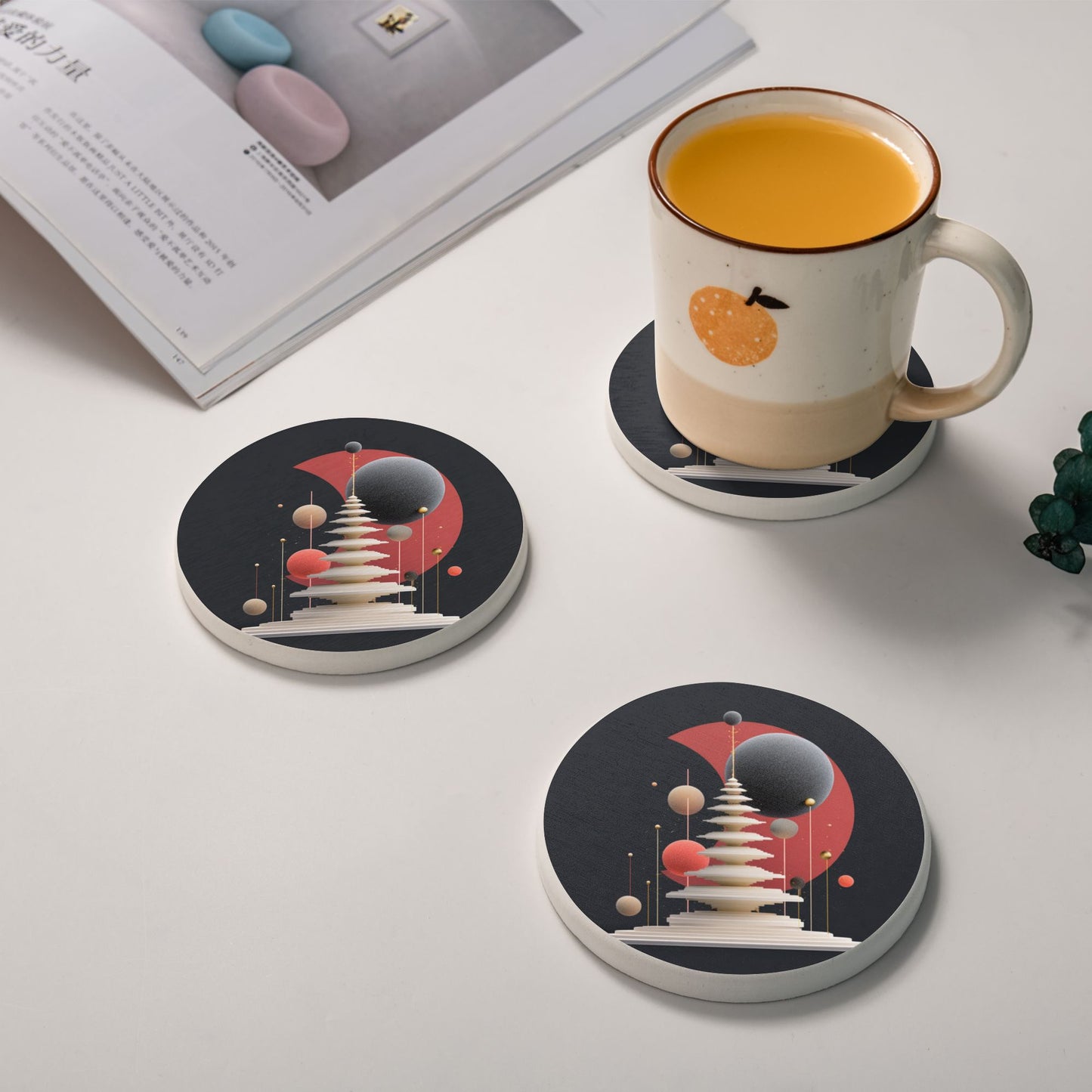 4" Futuristic Architecture Geometric Diatomite Round Coaster – Absorbent, Heat-Resistant, Non-Slip, Artistic Eco-Friendly Drink Mat