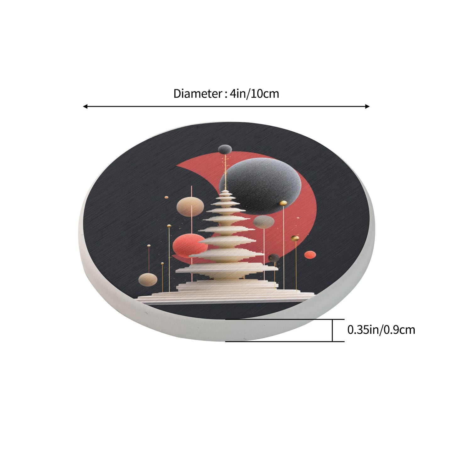 4" Futuristic Architecture Geometric Diatomite Round Coaster – Absorbent, Heat-Resistant, Non-Slip, Artistic Eco-Friendly Drink Mat