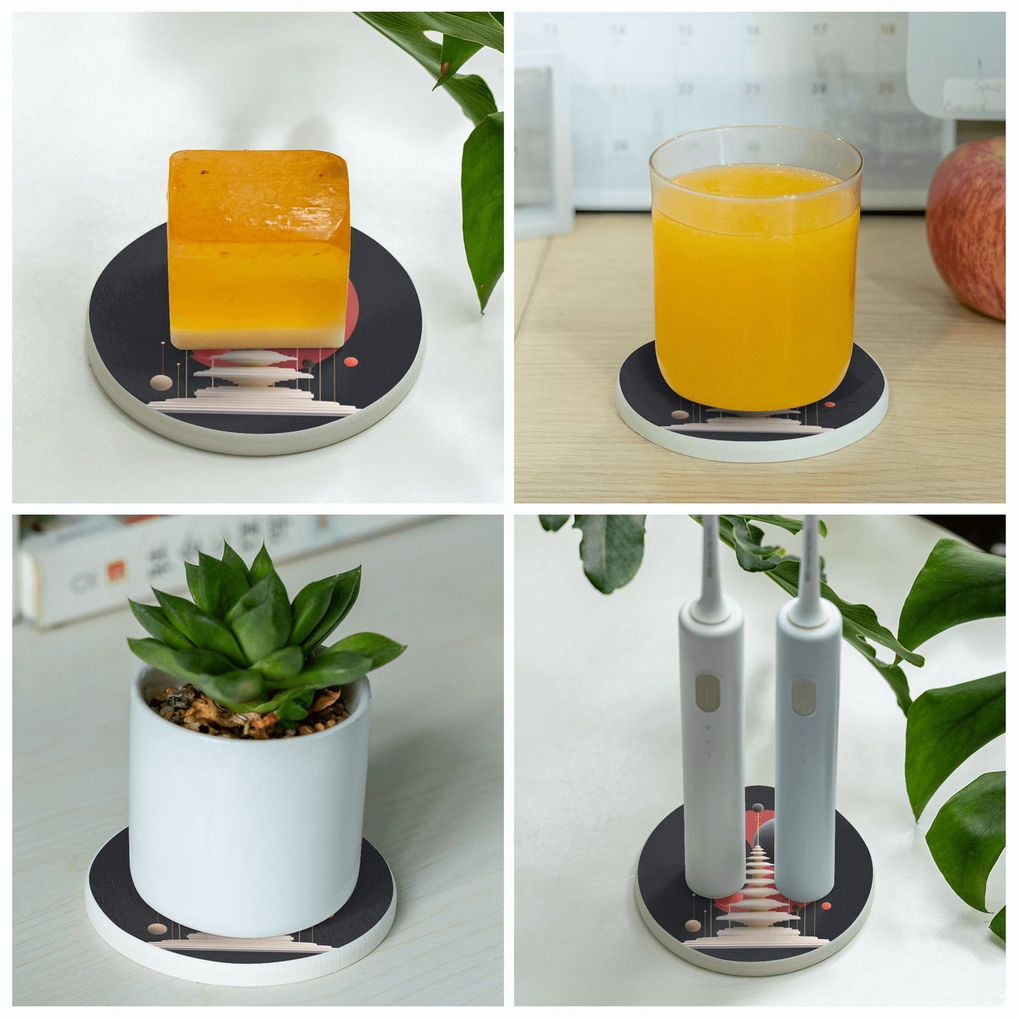 4" Futuristic Architecture Geometric Diatomite Round Coaster – Absorbent, Heat-Resistant, Non-Slip, Artistic Eco-Friendly Drink Mat