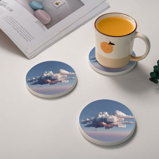 4" Geometric Cloudscape Diatomite Round Coaster – Absorbent, Quick-Dry, Non-Slip, Heat Resistant Natural Cup Mat