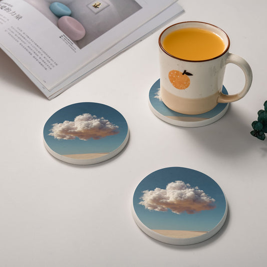 4" Desert & Cloud Landscape Diatomite Round Coaster – Fast Absorbent, Heat-Resistant, Non-Slip Natural Drink Mat