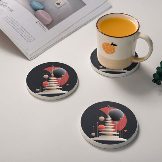 4" Futuristic Architecture Geometric Diatomite Round Coaster – Absorbent, Heat-Resistant, Non-Slip, Artistic Eco-Friendly Drink Mat